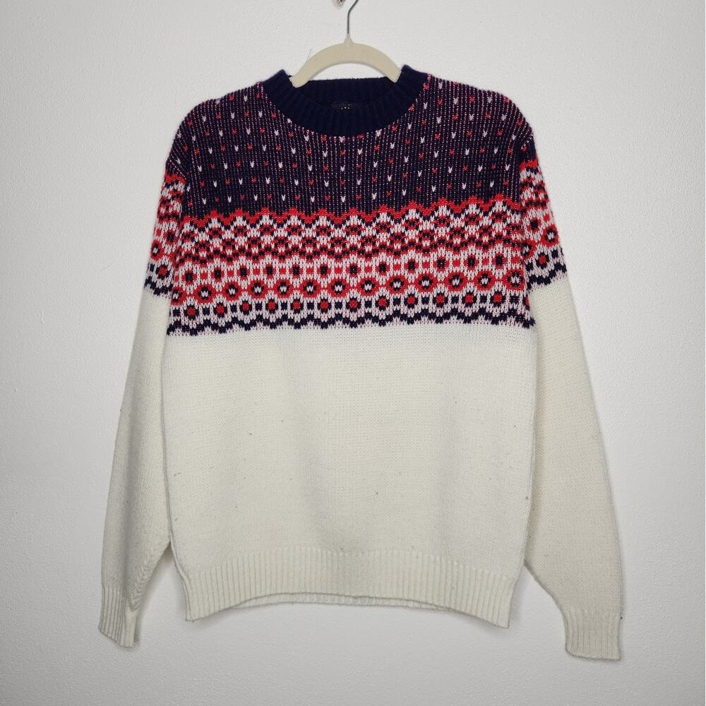 Vintage 70s 80s Sportswear Fair Isle Sweater Mens Large Groovy Hippie Rockabilly